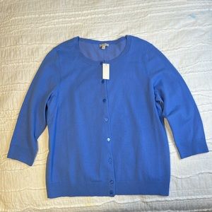 Talbots THREE-QUARTER-SLEEVE CHARMING CARDIGAN size L petite Periwinkle NWT